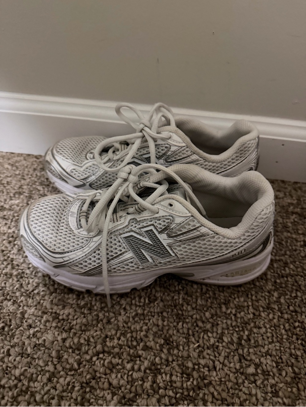 New Balance Kids White and Gray Lace-Up Sneakers
